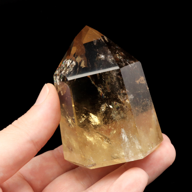 シトリン 非加熱 ポリッシュ ポイント 虹入り 六角柱 黄水晶 ブラジル・ミナスジェライス州 イチンガ産 高さ約6cm ナチュラルカラー