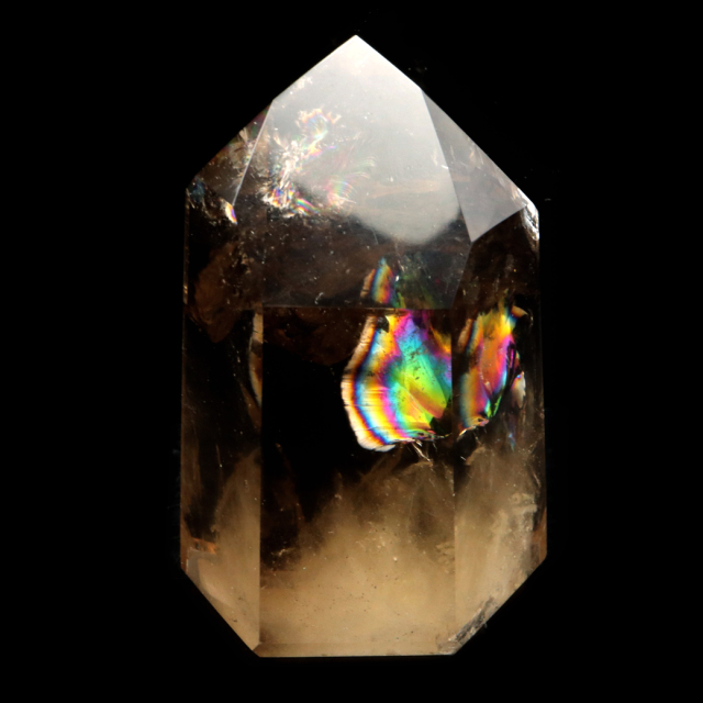 シトリン 非加熱 ポリッシュ ポイント 虹入り 六角柱 黄水晶 ブラジル・ミナスジェライス州 イチンガ産 高さ約6cm