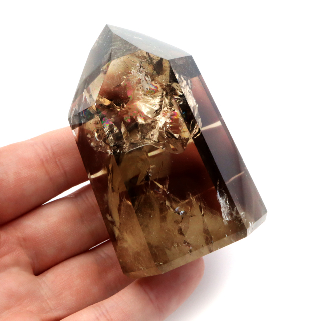 シトリン 非加熱 ポリッシュ ポイント 虹入り 六角柱 黄水晶 ブラジル・ミナスジェライス州 イチンガ産 高さ約6cm