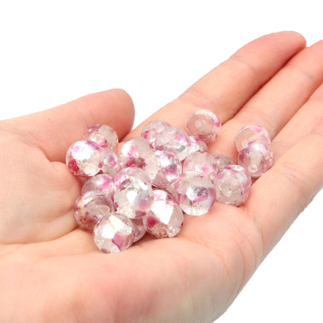 ホタルガラス 光る クリア ピンク ビーズ 粒売り 1粒 10mm 透明 桃色 蓄光 夜光 とんぼ玉 ほたる 蛍 トンボ玉