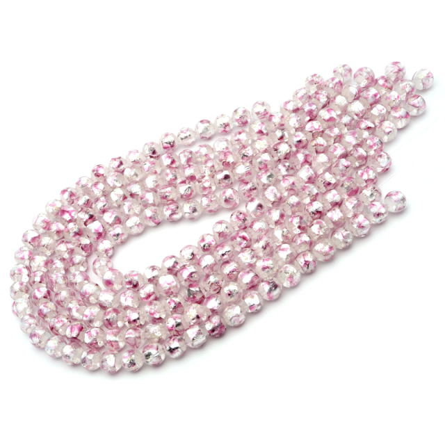 ホタルガラス 光る クリア ピンク ビーズ 一連 10mm 41玉 透明 桃色 蓄光 夜光 とんぼ玉 ほたる 蛍 トンボ玉