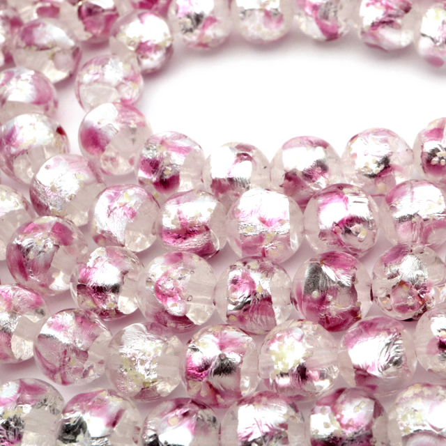 ホタルガラス 光る クリア ピンク ビーズ 一連 10mm 41玉 透明 桃色 蓄光 夜光 とんぼ玉 ほたる 蛍 トンボ玉