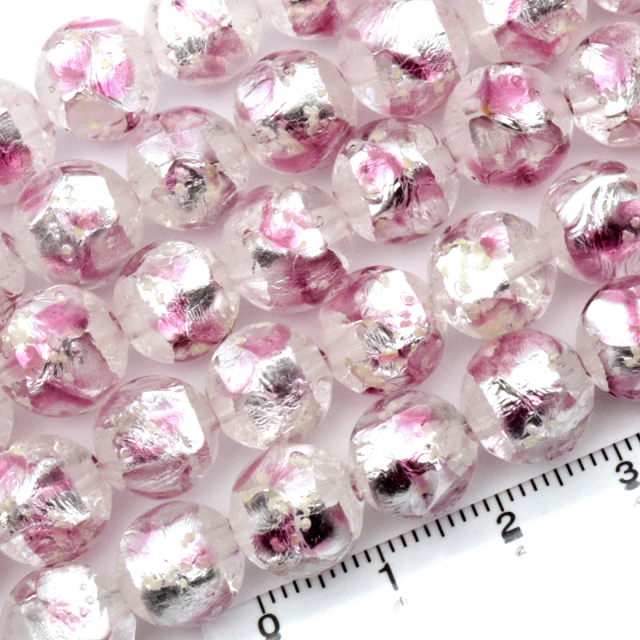 ホタルガラス 光る クリア ピンク ビーズ 一連 10mm 41玉 透明 桃色 蓄光 夜光 とんぼ玉 ほたる 蛍 トンボ玉