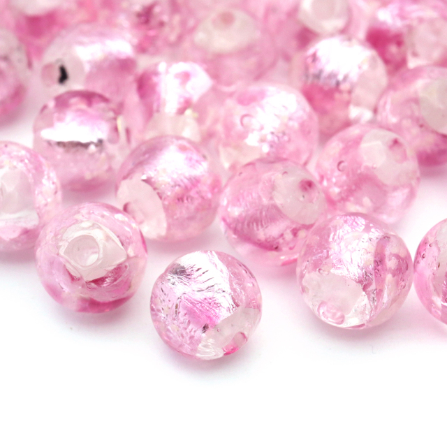 ホタルガラス 光る チェリーピンク クリア ビーズ 粒売り 1粒 8mm 透明 桃色 蓄光 夜光 とんぼ玉 ほたる 蛍 トンボ玉