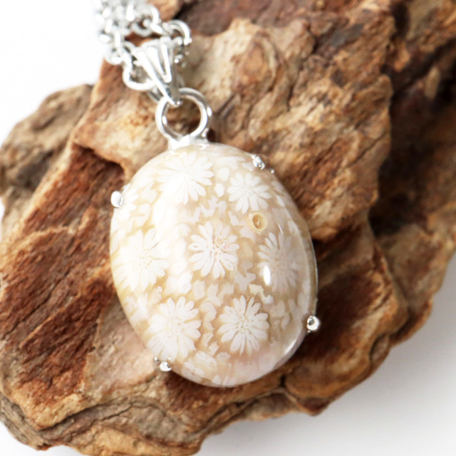 フォシルコーラル ペンダント 珊瑚化石 1点物 Silver925 天然石