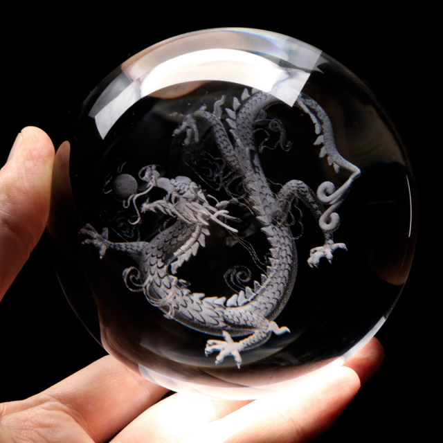 龍 クリスタルボール 約95mm 龍神 ドラゴンボール 干支 辰 置き物 人工
