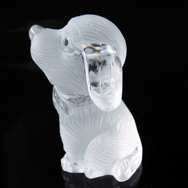 天然 水晶 犬 彫刻 置き物ドッグ ペア 天然石 オブジェ 卓上