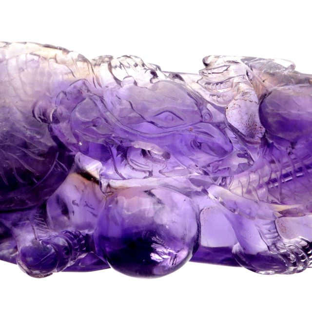 アメジスト 手彫り 龍 置物 台座付き 246g 紫水晶 風水 2月 誕生石 Amethyst Dragon 1点 彫刻