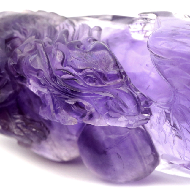 アメジスト 手彫り 龍 置物 台座付き 225g 紫水晶 風水 2月 誕生石 Amethyst Dragon 1点 彫刻