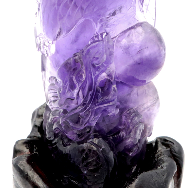 アメジスト 手彫り 龍 置物 台座付き 225g 紫水晶 風水 2月 誕生石 Amethyst Dragon 1点 彫刻