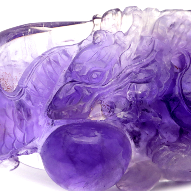 アメジスト 手彫り 龍 置物 台座付き 206g 紫水晶 風水 2月 誕生石 Amethyst Dragon 1点 彫刻