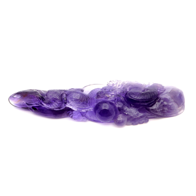 アメジスト 手彫り 龍 置物 台座付き 206g 紫水晶 風水 2月 誕生石 Amethyst Dragon 1点 彫刻