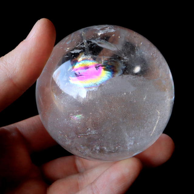 レムリアンシード 水晶 丸玉 台座付き 直径65mm 1点もの AAA 虹