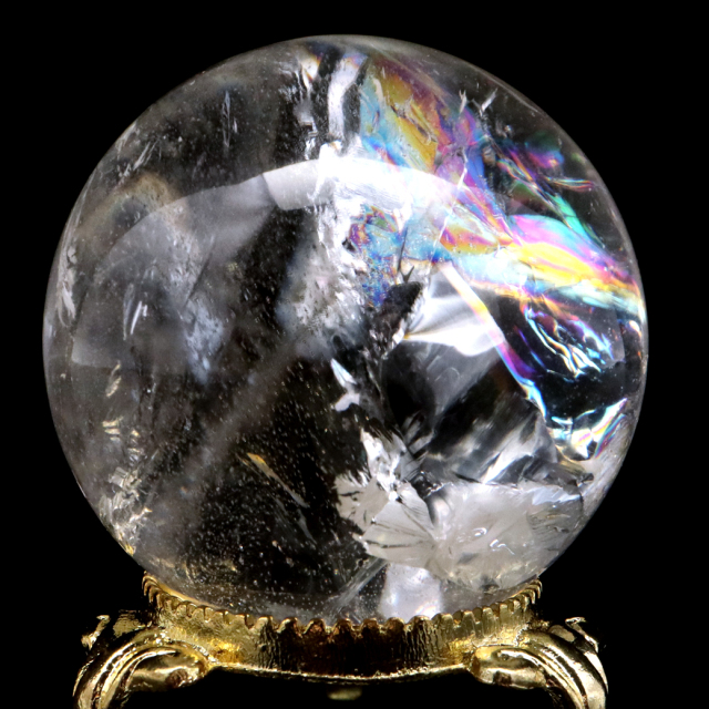 １点物 レインボー レムリアンシード 虹 天然 水晶 丸玉 144g 台座付き レムリアンシード 水晶 丸玉 台座付き 直径43mm 1点もの AAAAA 虹入り