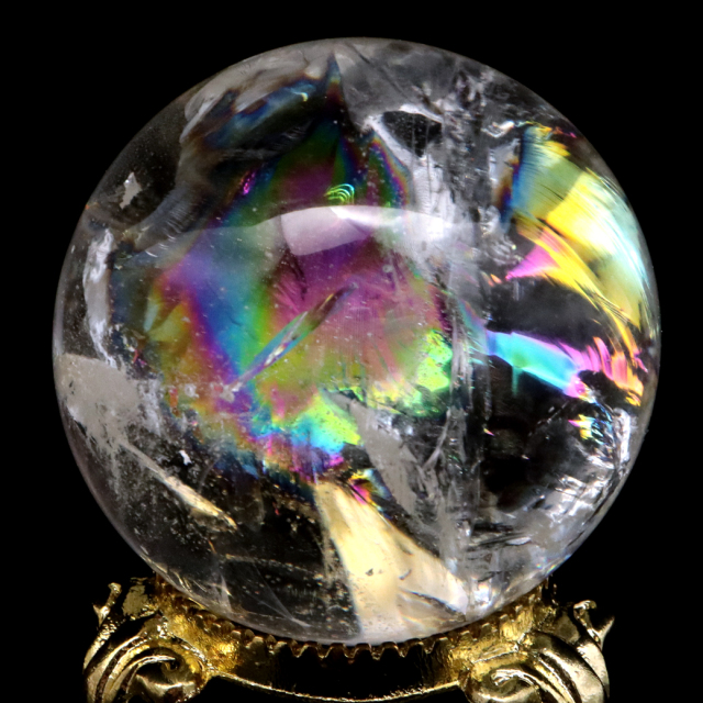虹入り 水晶玉 【レムリアンシードスフィア】 台座付き
