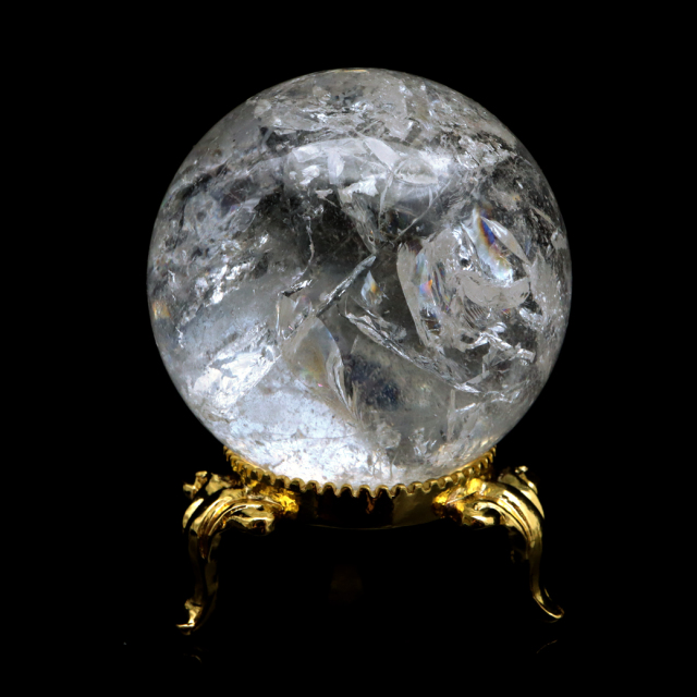 レムリアンシード 水晶 丸玉 台座付き ブラジル バイーア州 アレグレ産 1点もの 虹入り レインボー 天然石 証明書付き ヒーリング
