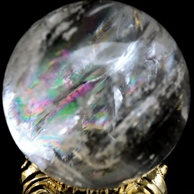 レムリアンシード 水晶 丸玉 台座付き ブラジル バイーア州 アレグレ産 1点もの 虹入り レインボー 天然石 証明書付き ヒーリング