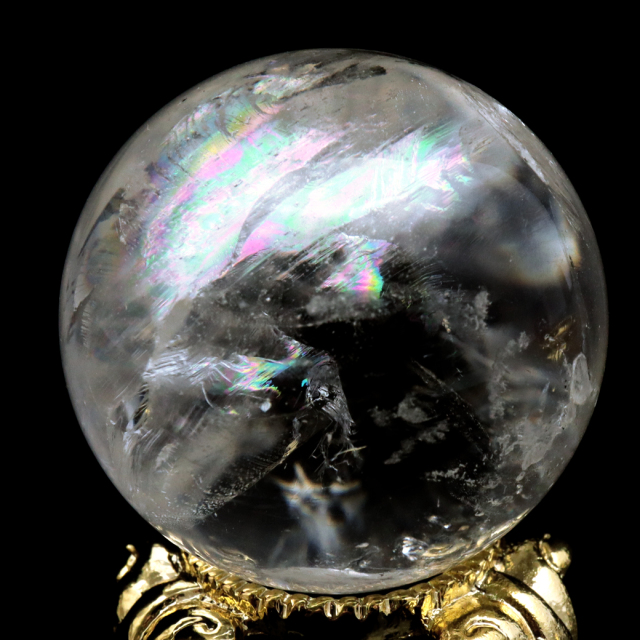 レムリアンシード 水晶 丸玉 台座付き ブラジル バイーア州 アレグレ産 1点もの 虹入り レインボー 天然石 証明書付き ヒーリング