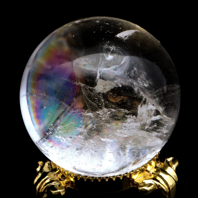 レムリアンシード 水晶 丸玉 台座付き ブラジル バイーア州 アレグレ産 1点もの 虹入り レインボー 天然石 証明書付き ヒーリング