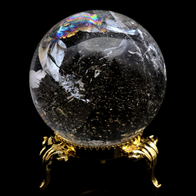 レムリアンシード 水晶 丸玉 台座付き ブラジル バイーア州 アレグレ産 1点もの 虹入り レインボー 天然石 証明書付き ヒーリング