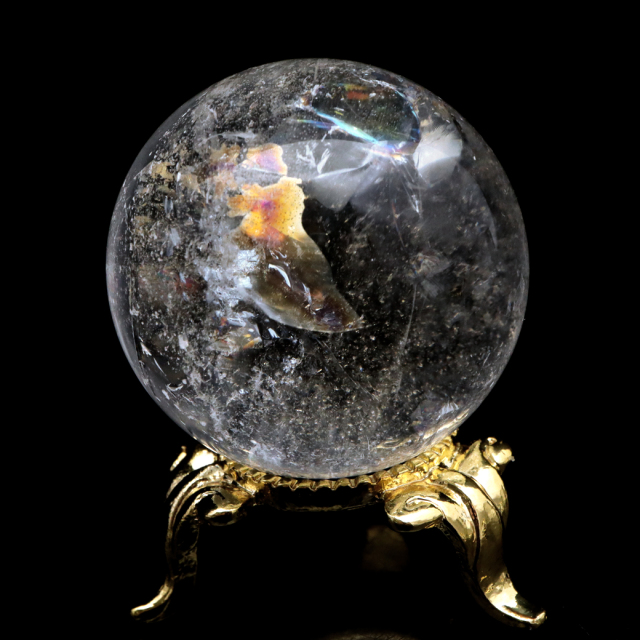 レムリアンシード 水晶 丸玉 台座付き ブラジル バイーア州 アレグレ産 1点もの 虹入り レインボー 天然石 証明書付き ヒーリング