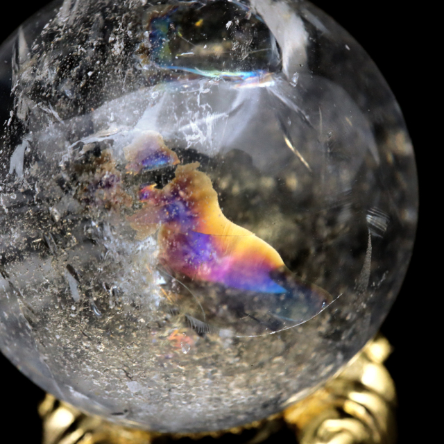 レムリアンシード 水晶 丸玉 台座付き ブラジル バイーア州 アレグレ産 1点もの 虹入り レインボー 天然石 証明書付き ヒーリング