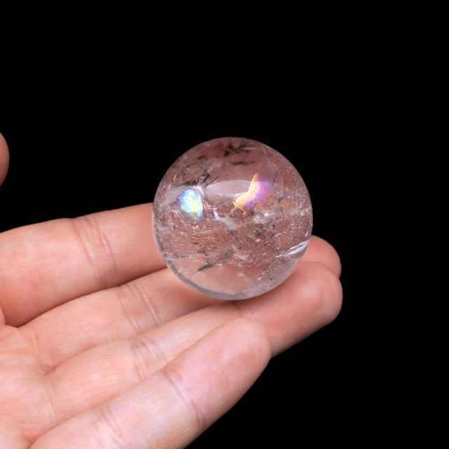 レムリアンシード 水晶 丸玉 台座付き ブラジル バイーア州 アレグレ産 1点もの 虹入り レインボー 天然石 証明書付き ヒーリング
