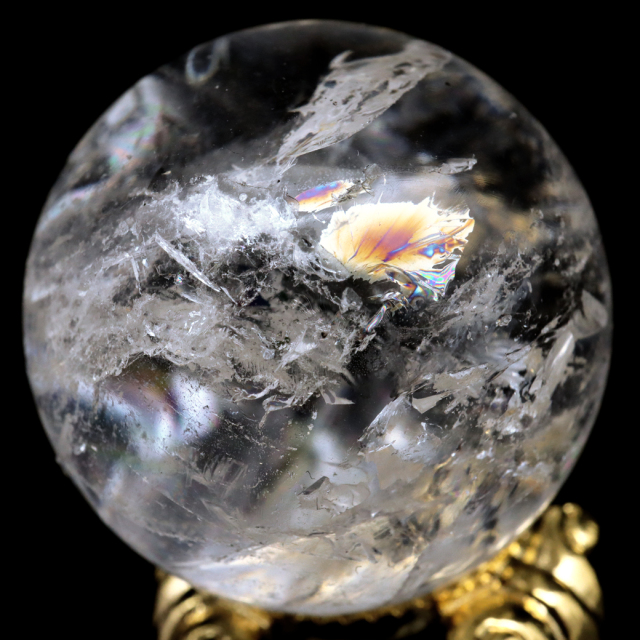 レムリアンシード 水晶 丸玉 台座付き ブラジル バイーア州 アレグレ産 1点もの 虹入り レインボー 天然石 証明書付き ヒーリング