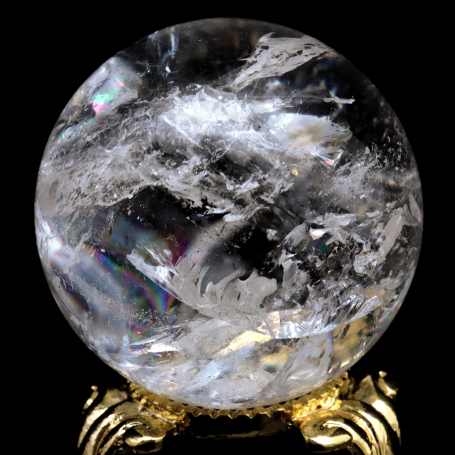 レムリアンシード 水晶 丸玉 台座付き ブラジル バイーア州 アレグレ産 1点もの 虹入り レインボー 天然石 証明書付き ヒーリング