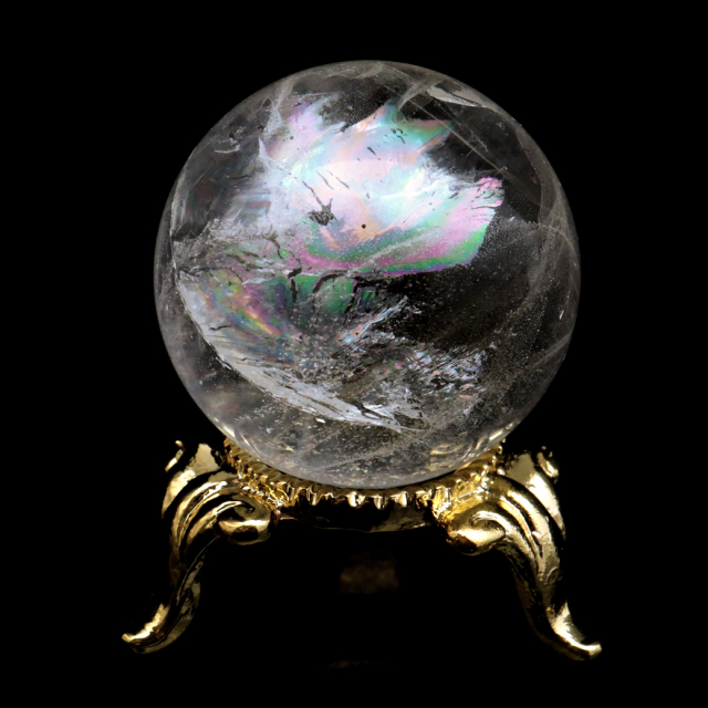 レムリアンシード 水晶 丸玉 台座付き ブラジル バイーア州 アレグレ産 1点もの 虹入り レインボー 天然石 証明書付き ヒーリング