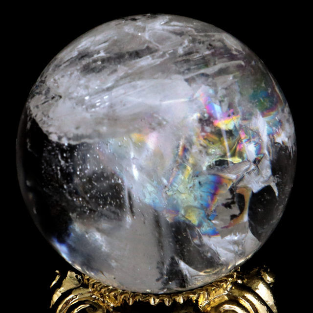 レムリアンシード 水晶 丸玉 台座付き ブラジル バイーア州 アレグレ産 1点もの 虹入り レインボー 天然石 証明書付き ヒーリング