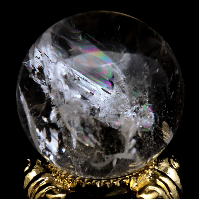 レムリアンシード 水晶 丸玉 台座付き ブラジル バイーア州 アレグレ産 1点もの 虹入り レインボー 天然石 証明書付き ヒーリング