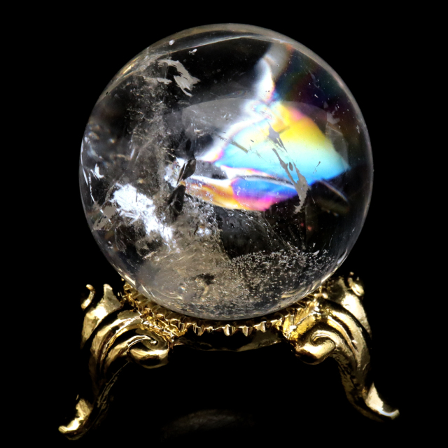 レムリアンシード 水晶 丸玉 台座付き ブラジル バイーア州 アレグレ産 1点もの 虹入り レインボー 天然石 証明書付き ヒーリング