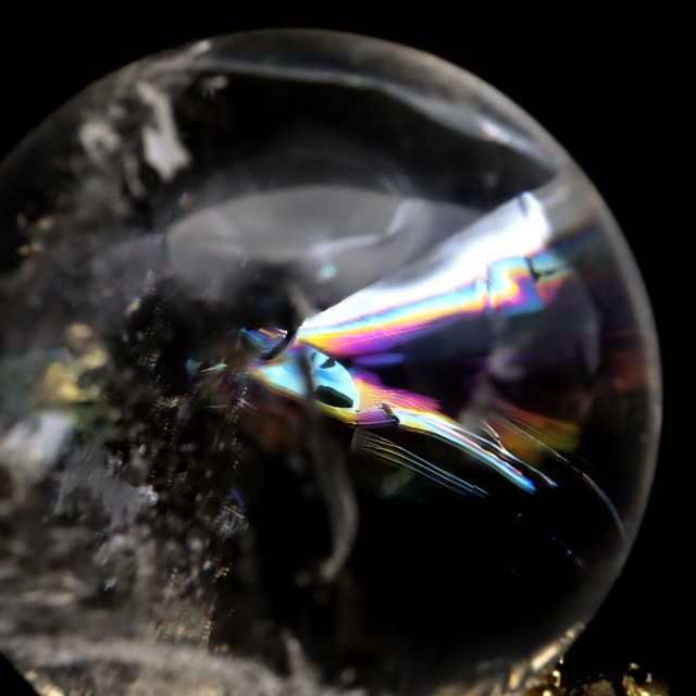 レムリアンシード 水晶 丸玉 台座付き ブラジル バイーア州 アレグレ産 1点もの 虹入り レインボー 天然石 証明書付き ヒーリング
