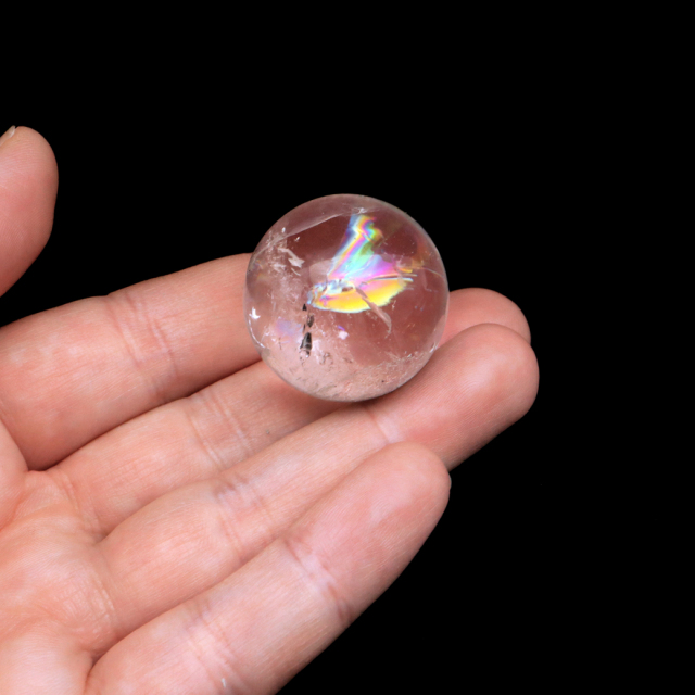 レムリアンシード 水晶 丸玉 台座付き ブラジル バイーア州 アレグレ産 1点もの 虹入り レインボー 天然石 証明書付き ヒーリング