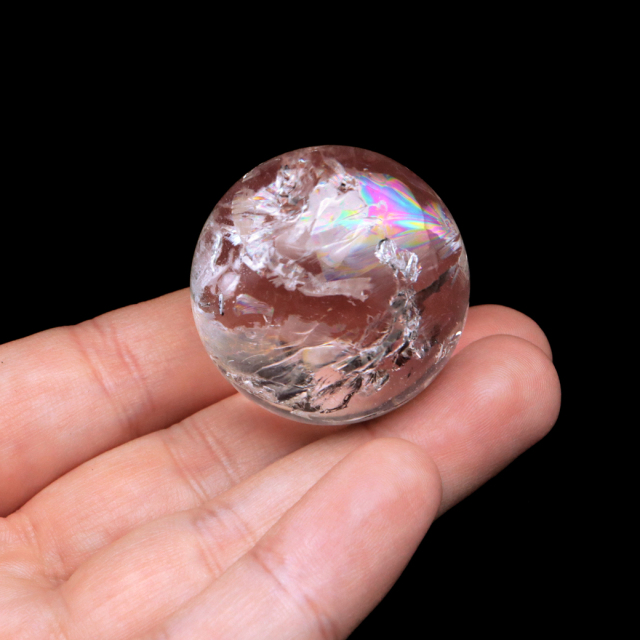 レムリアンシード 水晶 丸玉 台座付き ブラジル バイーア州 セントセ産 1点もの 虹入り レインボー 天然石 証明書付き ヒーリング