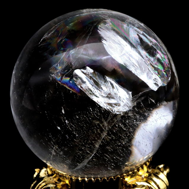 レムリアンシード 水晶 丸玉 台座付き ブラジル バイーア州 セントセ産 1点もの 虹入り レインボー 天然石 証明書付き ヒーリング