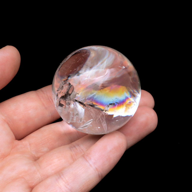 レムリアンシード 水晶 丸玉 台座付き ブラジル バイーア州 セントセ産 1点もの 虹入り レインボー 天然石 証明書付き ヒーリング