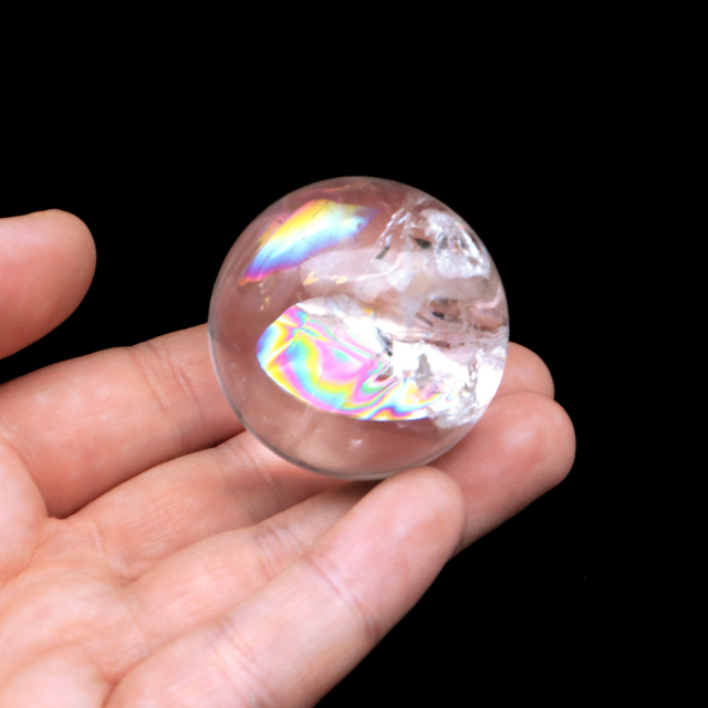 レムリアンシード 水晶 丸玉 台座付き ブラジル バイーア州 セントセ産 1点もの 虹入り レインボー 天然石 証明書付き ヒーリング