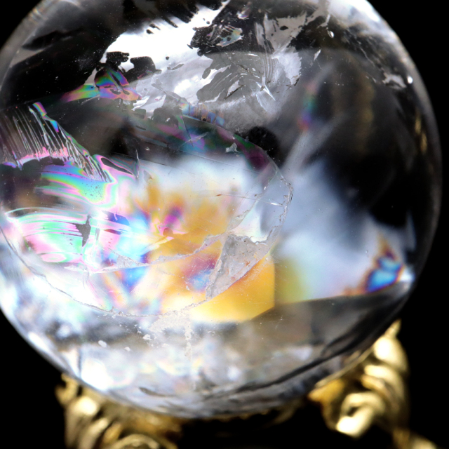 レムリアンシード 水晶 丸玉 台座付き ブラジル バイーア州 セントセ産 1点もの 虹入り レインボー 天然石 証明書付き ヒーリング