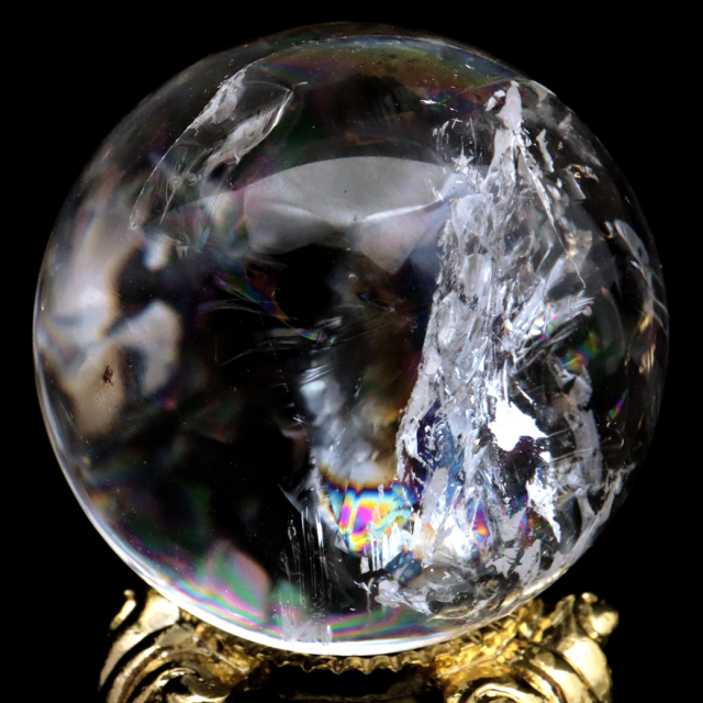レムリアンシード 水晶 丸玉 台座付き ブラジル バイーア州 セントセ産 1点もの 虹入り レインボー 天然石 証明書付き ヒーリング