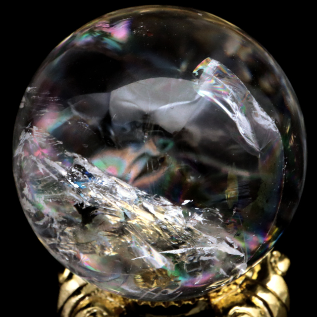レムリアンシード 水晶 丸玉 台座付き ブラジル バイーア州 セントセ産 1点もの 虹入り レインボー 天然石 証明書付き ヒーリング