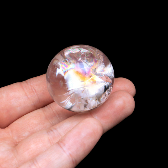 レムリアンシード 水晶 丸玉 台座付き ブラジル バイーア州 セントセ産 1点もの 虹入り レインボー 天然石 証明書付き ヒーリング