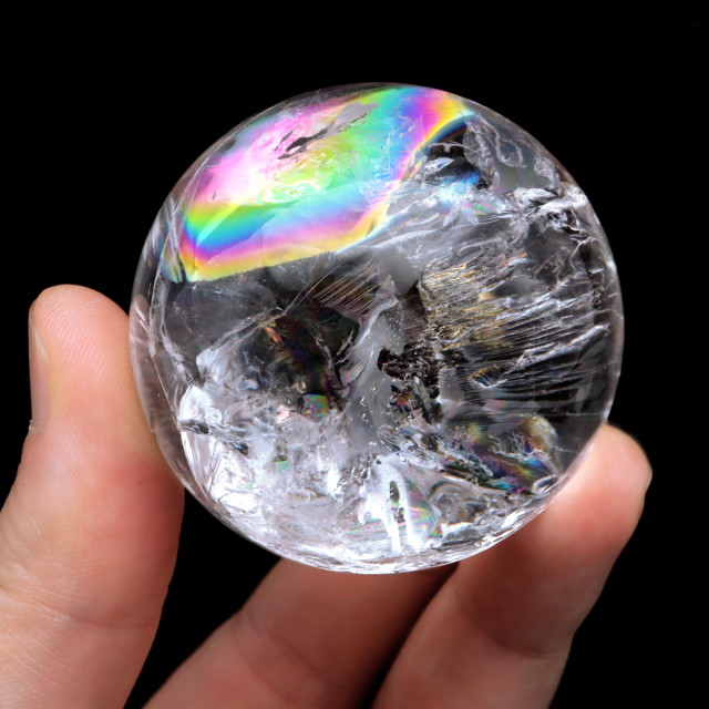 レムリアンシード 水晶 丸玉 台座付き ブラジル バイーア州 セントセ産 1点もの 虹入り レインボー 天然石 証明書付き ヒーリング