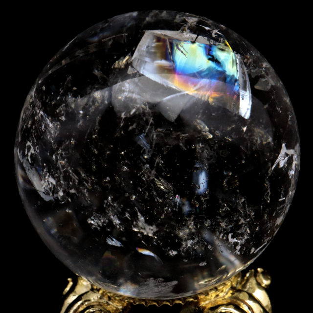 レムリアンシード 水晶 丸玉 台座付き ブラジル バイーア州 セントセ産 1点もの 虹入り レインボー 天然石 証明書付き ヒーリング