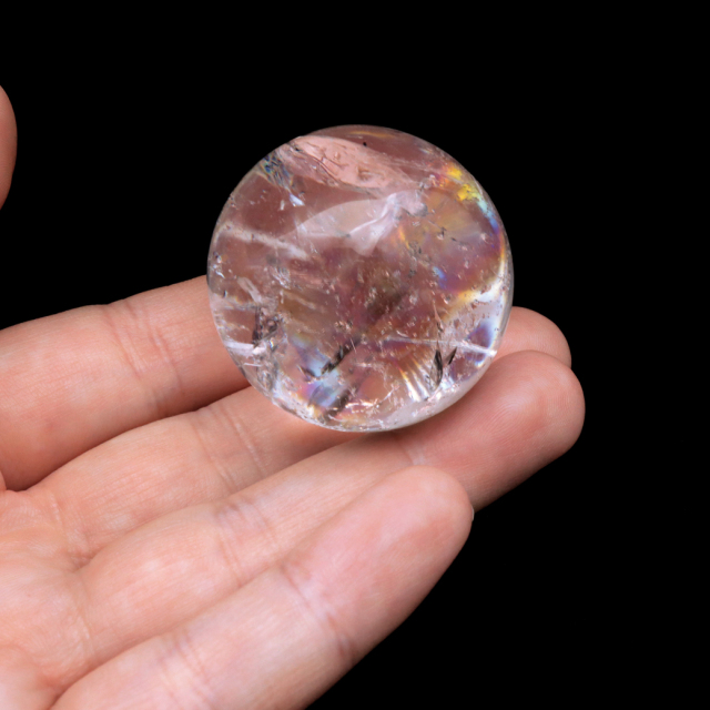 レムリアンシード 水晶 丸玉 台座付き ブラジル バイーア州 セントセ産 1点もの 虹入り レインボー 天然石 証明書付き ヒーリング