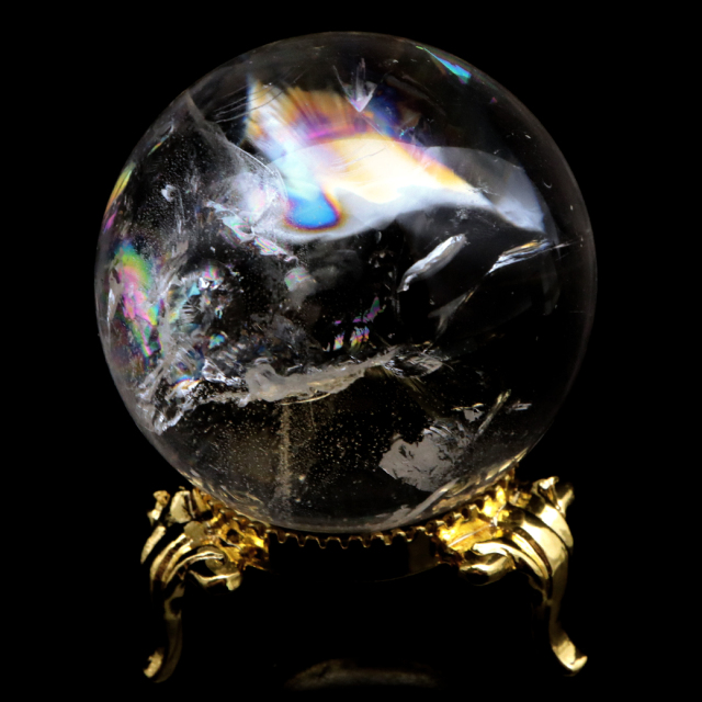 レムリアンシード 水晶 丸玉 台座付き ブラジル バイーア州 セントセ産 1点もの 虹入り レインボー 天然石 証明書付き ヒーリング