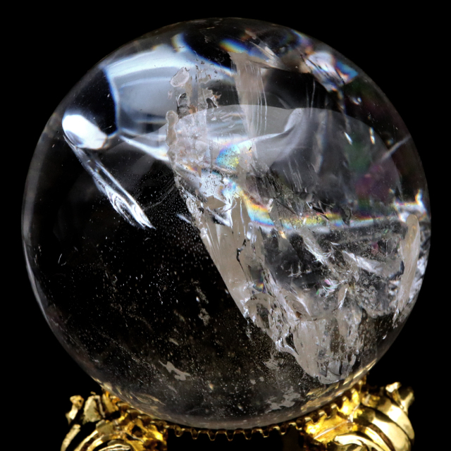 レムリアンシード 水晶 丸玉 台座付き ブラジル バイーア州 セントセ産 1点もの 虹入り レインボー 天然石 証明書付き ヒーリング