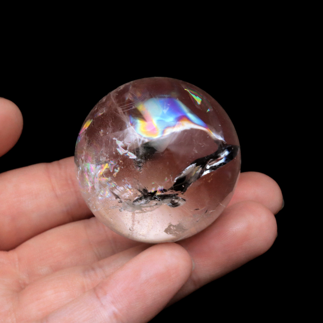 レムリアンシード 水晶 丸玉 台座付き ブラジル バイーア州 セントセ産 1点もの 虹入り レインボー 天然石 証明書付き ヒーリング