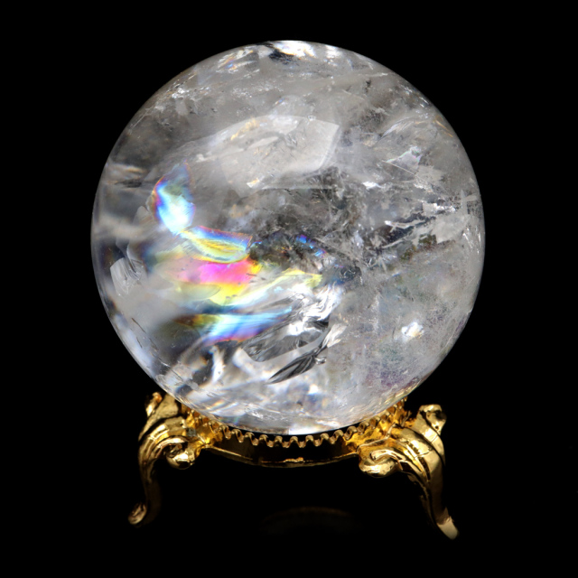 レムリアンシード 水晶 丸玉 台座付き ブラジル バイーア州 セントセ産 AAAAA 直径43mm 1点もの 虹入り レインボー